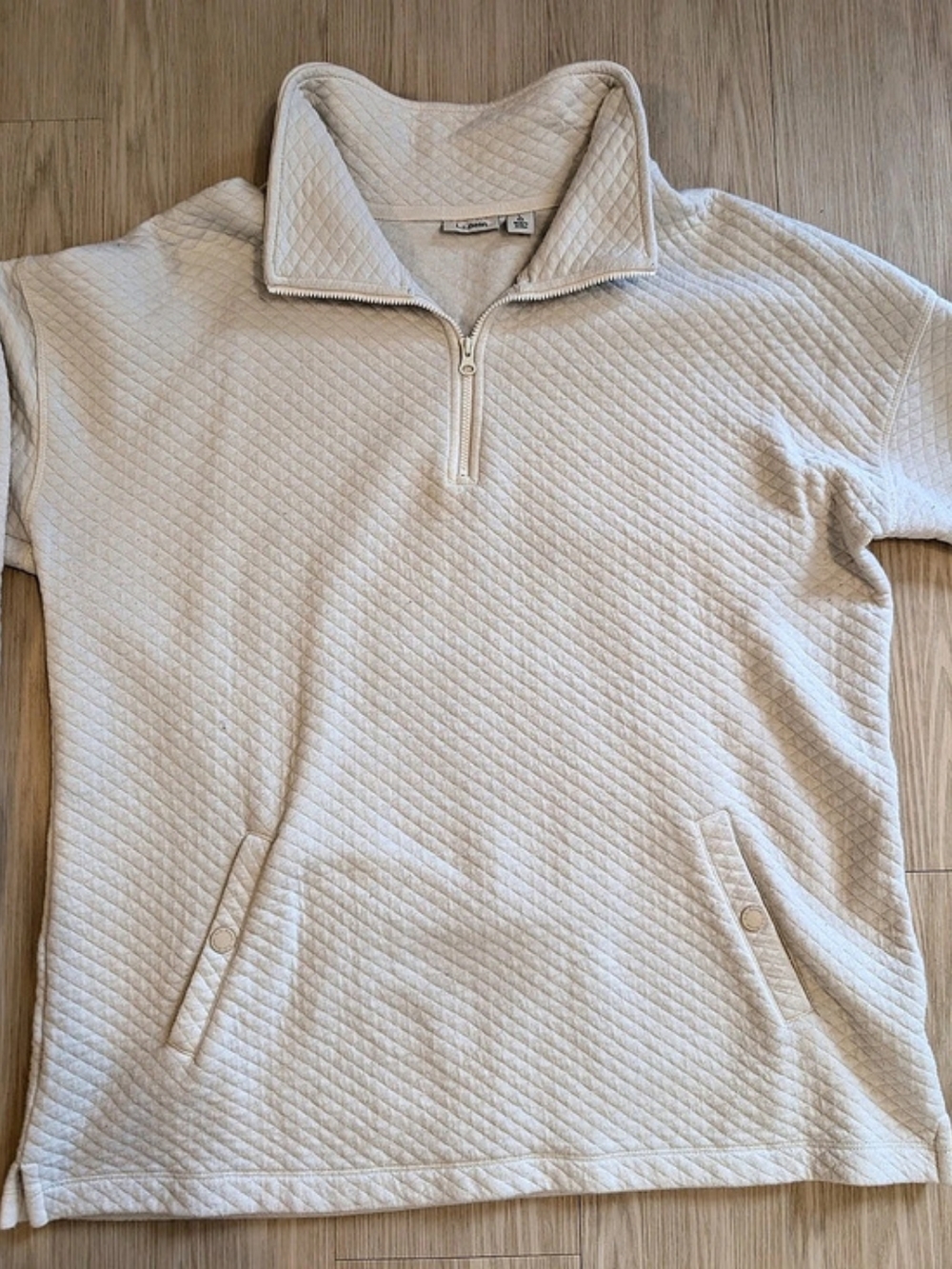 Large.Large.Bean Women's Quilted Quarter-Zip Pullover Cream Large